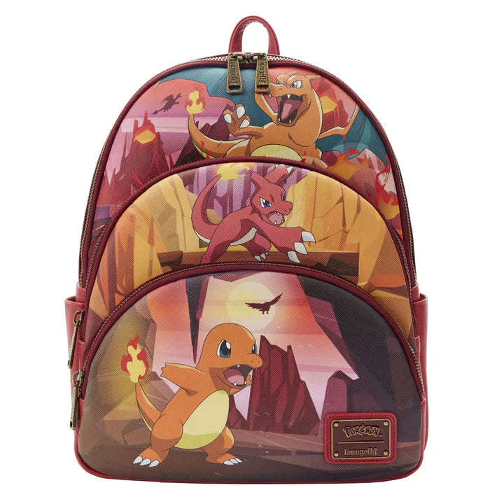 Loungefly Pokemon Charmander Evolutions Triple Pocket Mini Backpack