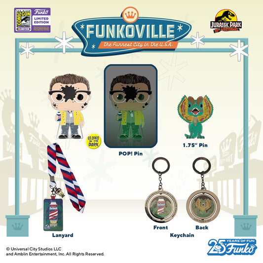 Movies - Jurassic Park - Pop! Pins, a keychain, and a lanyard and ID holder (2023 Summer Convention Exclusive)