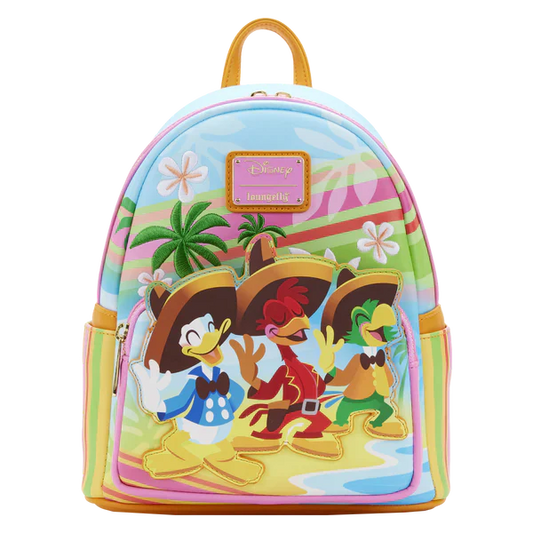 LOUNGEFLY THREE CABALLEROS BEACH SCENE MINI BACKPACK - DISNEY