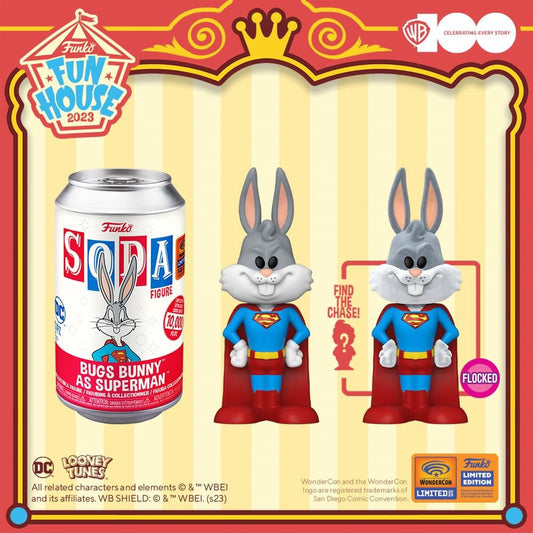 WonderCon 2023 Reveals: Vinyl Soda: WB100 Bugs as Superman with Flocked Chase